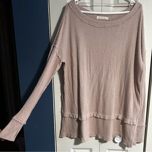 We The Free Taupe Waffle Knit casual Top